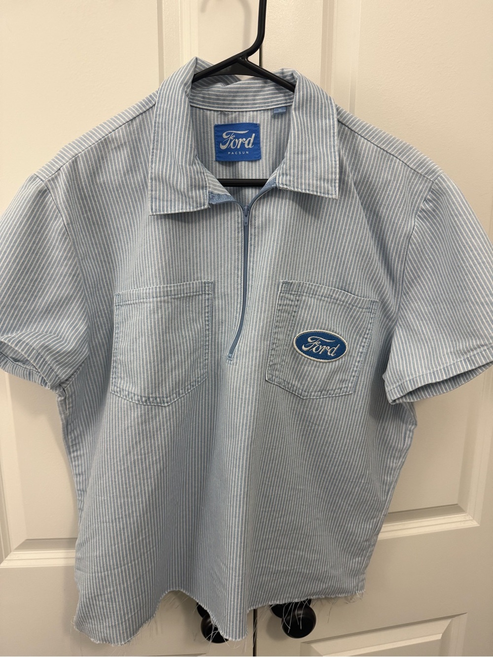 PacSun Light Blue & White Striped Half-Zip Button Down Shirt